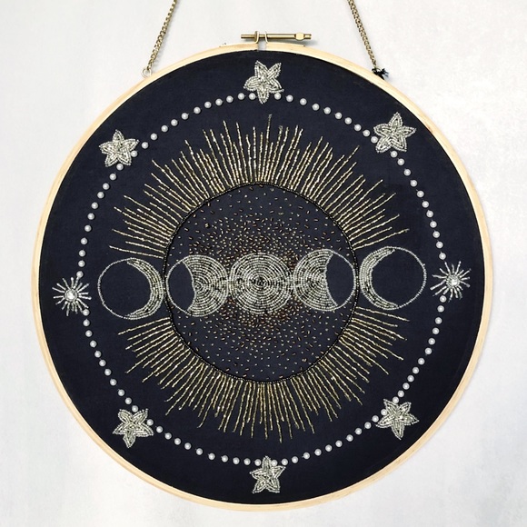 Other - Moon Phases NWT Boho Embroidered Beaded Hoop